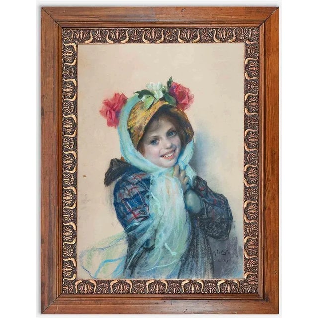 Arnaldo De Lisio, Smiling Girl, Original Drawing, 1917, Framed For Sale - Image 4 of 4