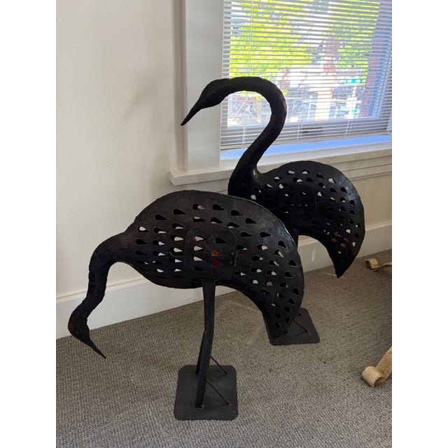 Metal Pair Metal Flamingos Candle Holders For Sale - Image 7 of 7