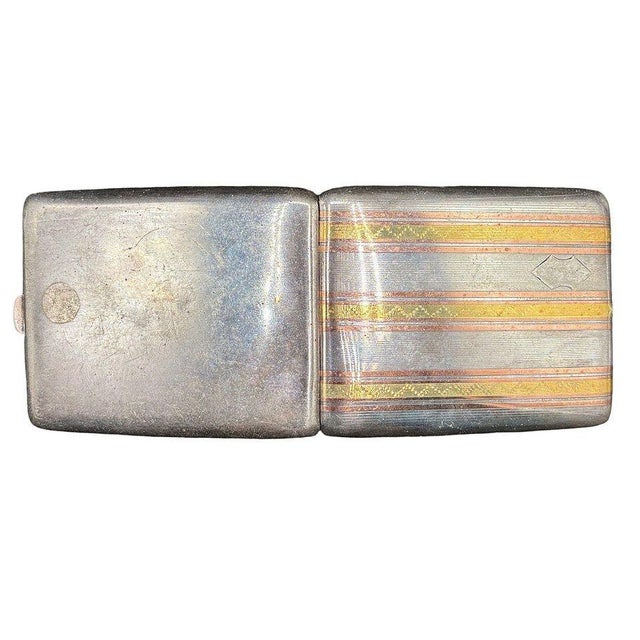 1930s Sterling Silver Art Deco Cigarette Case W/ 18k Gold Inlay by Marathon For Sale - Image 4 of 11