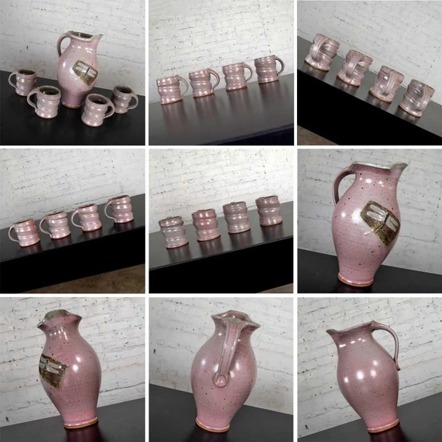 Modern Hot Chocolate/Drink Set Purple Studio Pottery Ceramic Signed Powell, Pitcher & 4 Cups For Sale - Image 12 of 13
