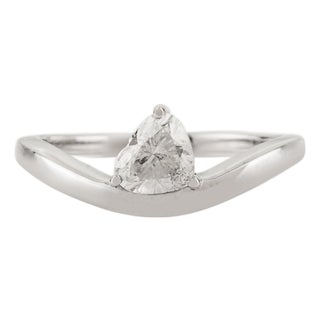 Heart-Shaped Diamond Solitaire Wave Ring Size 7 in 14k Solid White Gold Gift for Her For Sale