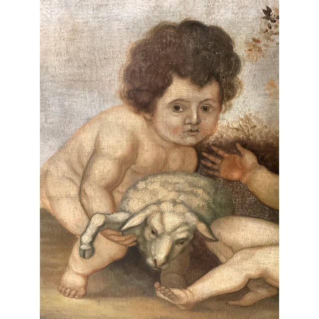 Italian 19th Century Italian School Oil Painting of the Christ Child and Infant Saint John With Lamb For Sale - Image 3 of 5