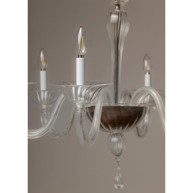 Traditional Six Branch Venetian Glass Chandelier For Sale - Image 3 of 3