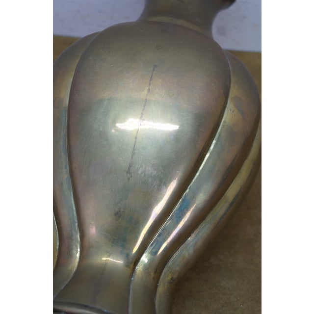 Large Mid Century Chinese Chinoiserie Brass Greek Key Mantel Vase Urn 16" For Sale - Image 11 of 13