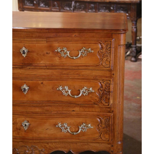 Brown 18th Century French Louis XV Fruitwood Commode Lyonnaise With Bronze Handles For Sale - Image 8 of 11
