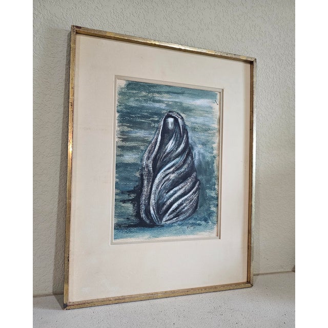 1930s Mid-Century Modernist Draped Figure Watercolor Signed in the Style Henry Moore For Sale - Image 4 of 12