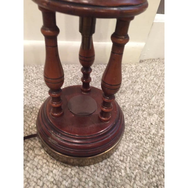 1950s Vintage Wood & Leather Column Table Lamp For Sale - Image 4 of 10