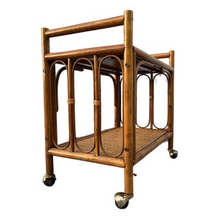 Coastal Style Rattan Dry Bar/ Serving Cart in the Franco Albini's Manner. Circa 1970s For Sale