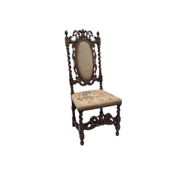 This late 19th-century Renaissance Revival side chair is inspired by the bold architectural forms of Jacobean and William...