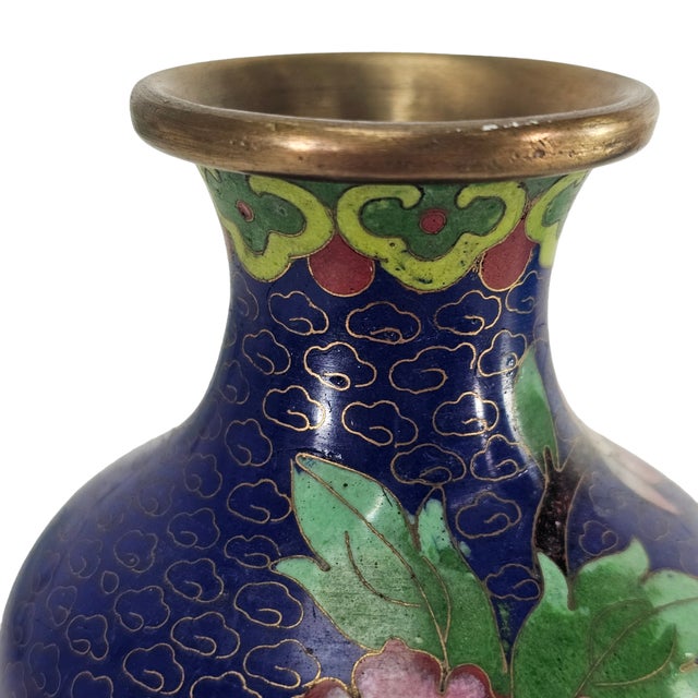 Mid 20th Century Chinese Cloisonné Floral Brass Vase 6.25" For Sale - Image 5 of 8