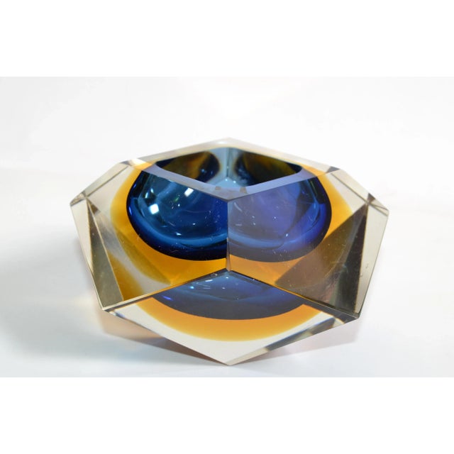 工芸品 Vetri Murano Ashtray Multi Faceted Murano Glass Ashtray Attributed to F. Poli by