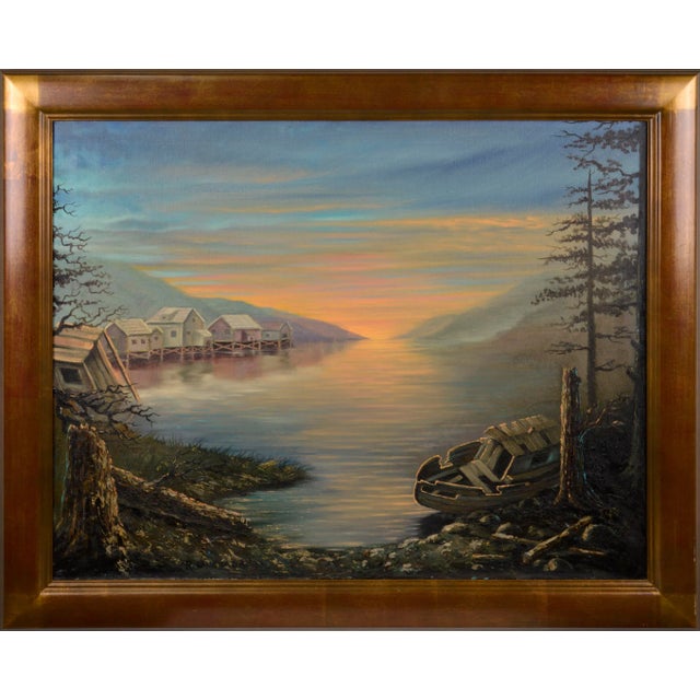 1960s "Sunset on the Inlet" Landscape Oil Painting, Framed For Sale