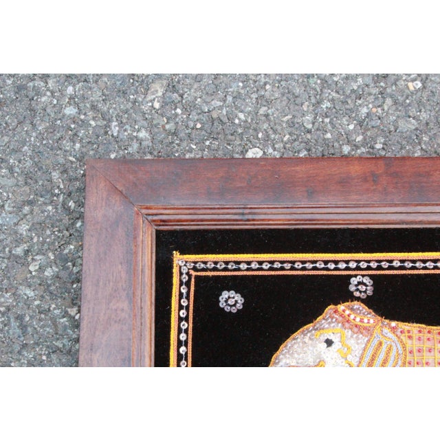 Vintage Thai Pearl Bead Sequin Elephant on Black Velvet Wood Framed Art For Sale - Image 4 of 6