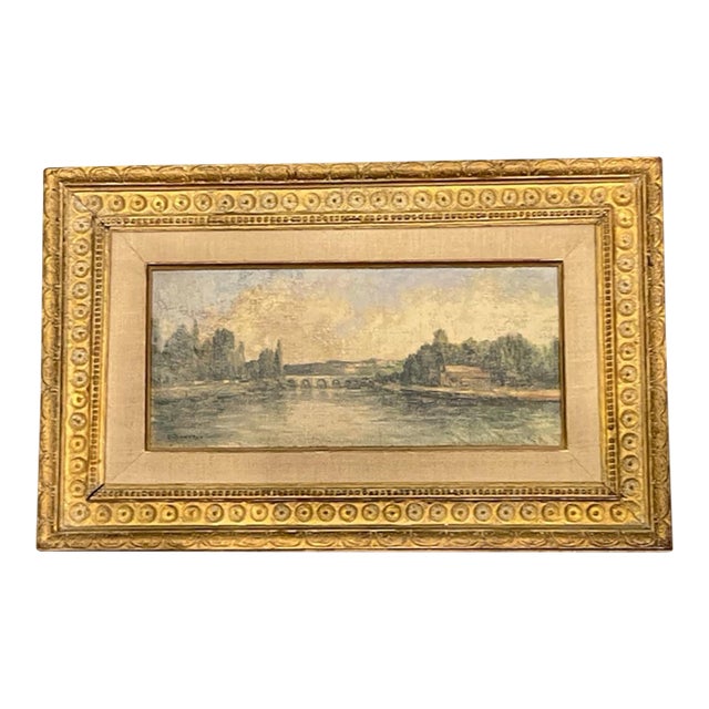 19th Century French Barbizon Landscape "La Seine" by Émile Charles Dameron For Sale