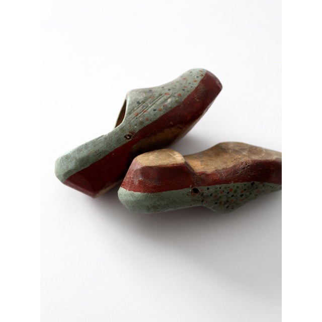 Antique Hand Painted Children's Wooden Clogs For Sale - Image 4 of 9