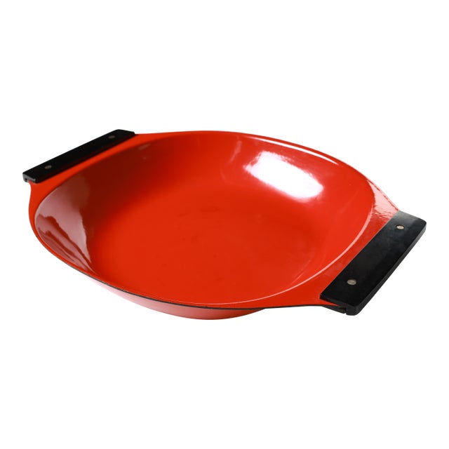 Vintage Cathrineholm Paella Pan – Red Enamel With Black Handles For Sale