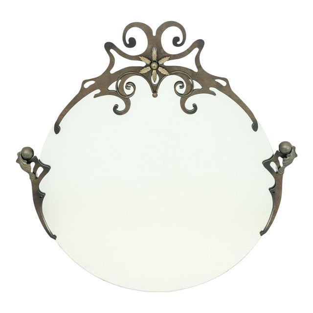 Art Nouveau Style Wrought Iron Circular Mirror For Sale