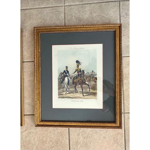 Wood Pair Antique Military Hand-Colored Engravings, Framed For Sale - Image 7 of 18
