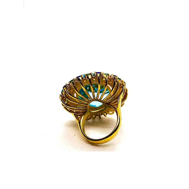 Bochic “Capri” Vintage Blue Topaz, Tanzanite & Diamond Ring Set In 18K Gold & Silver For Sale - Image 11 of 11