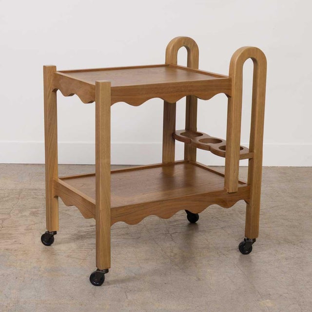 Panoplie Scalloped Bar Cart, Walnut For Sale In Los Angeles - Image 6 of 16