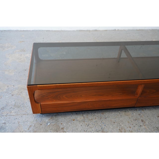 Brown 1960s John Keal Brown Saltman Mid-Century Modern Coffee Table W Smoked Glass Top For Sale - Image 8 of 16