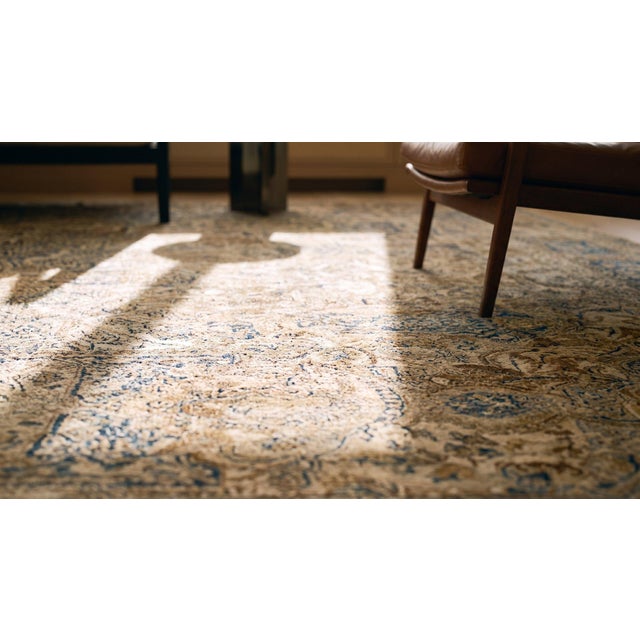 Tan-Camel Background Large Scale Matelasse Pattern Oversized Antique Decorative Persian Kerman Rug For Sale - Image 9 of 10