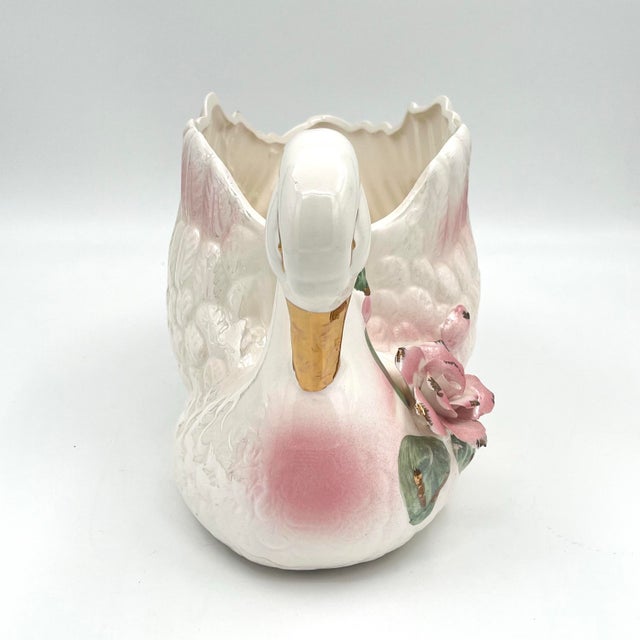 Vintage Pink and Gold Lusterware Ceramic Large Swan Planter Centerpiece For Sale - Image 4 of 11