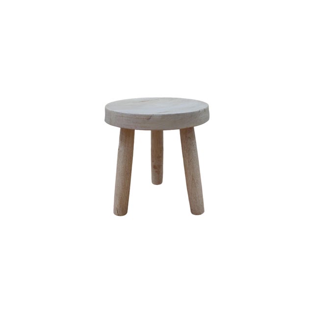Off-white Wooden Mid Century Small Solid Wood Milking Stool in Distress Finish For Sale - Image 8 of 8