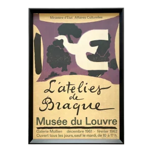 Georges Braque Vintage 1961 Mid Century Modernist Mourlot Lithograph Print " l'Atelies De Braque " Framed Landmark Paris Exhibition Poster
