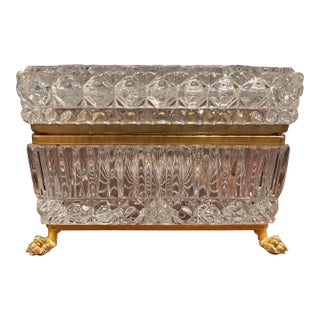 Large Vintage Crystal Footed Box For Sale