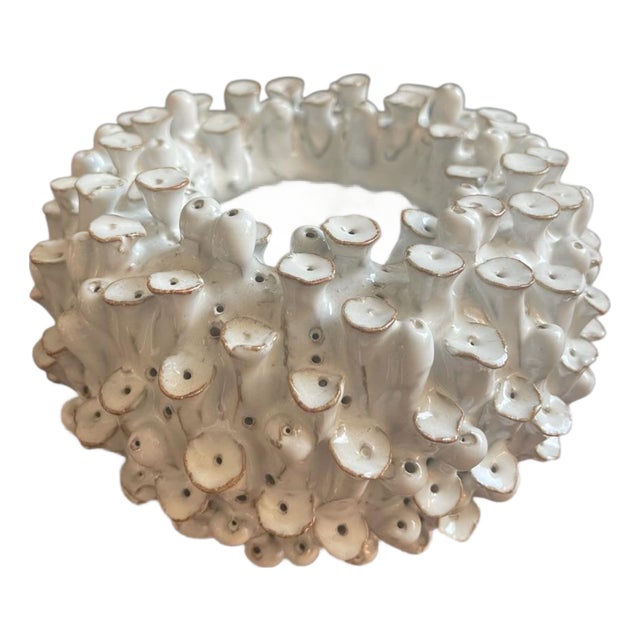 Organic Coral-Inspired White Glazed Ceramic Vessel For Sale