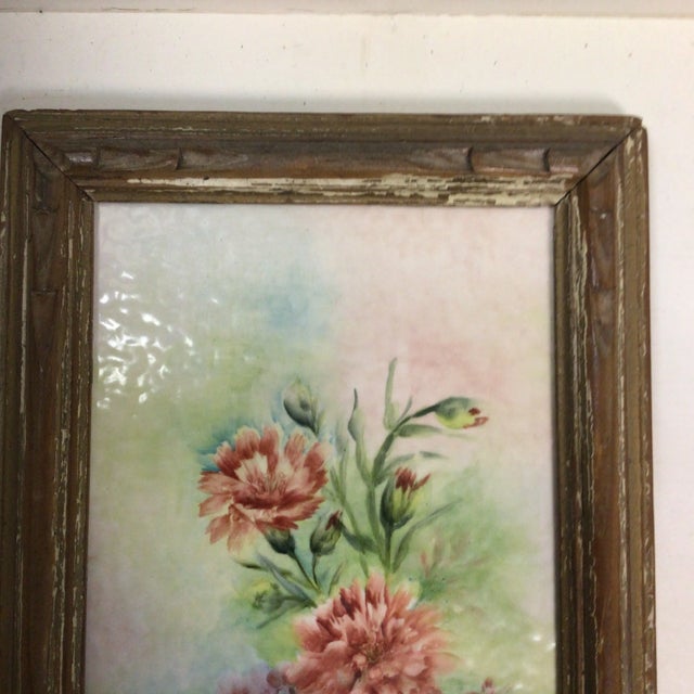 1940s Porcelain Tile Hand Painted Carnations For Sale In Sacramento - Image 6 of 12