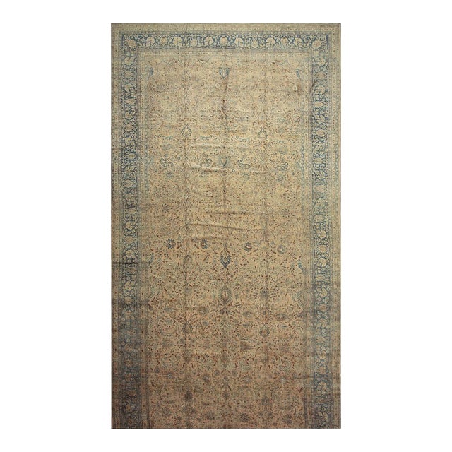 1900s Antique Beige Field Floral Mashad Gallery Rug For Sale