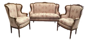 Rare Louis XVI Gold-Leaf Salon Set W/Original Silk Upholstery