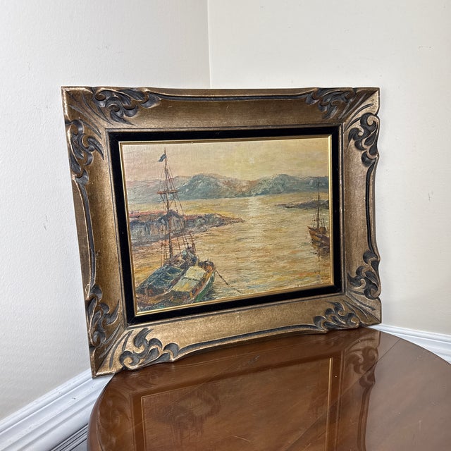 Vintage Oil Seascape Italian Painting Framed Signed For Sale - Image 9 of 10