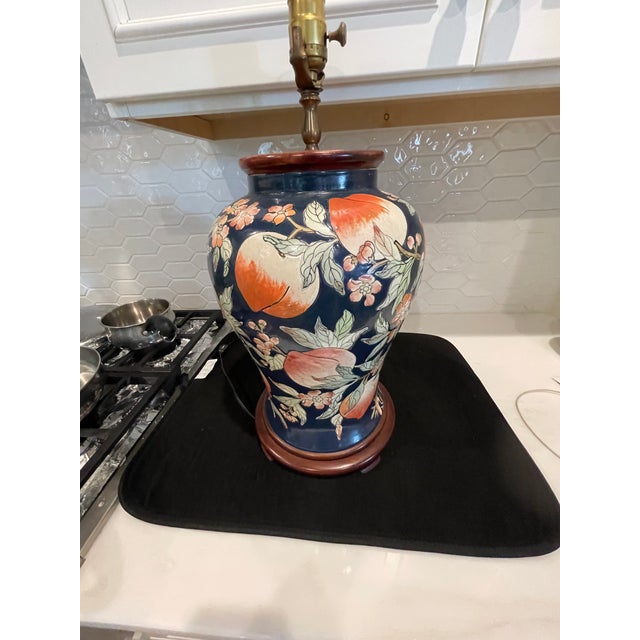 Chinese Vintage Chinese Bulbous Ceramic Lamp Decorated With "Pomegranates" For Sale - Image 3 of 5