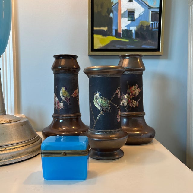 Copper Bretby Art Nouveau Vase With Birds and Flowers For Sale - Image 8 of 9