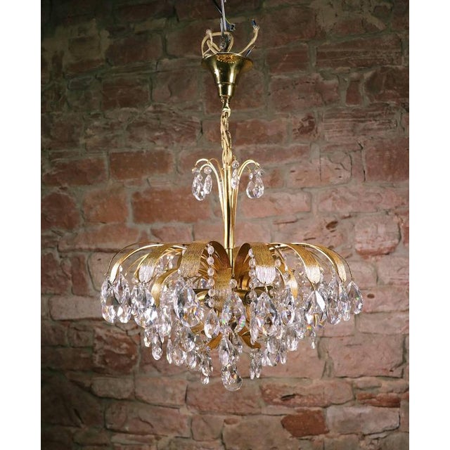 Hollywood Regency Gilt Brass Leaf and Cascading Crystal Chandelier from Palwa, Germany, 1960s For Sale - Image 3 of 8
