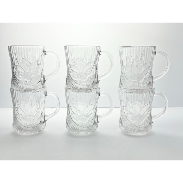 1990s Vintage Arcoroc “Canterbury” 6 Glass Mugs 4” 10oz Lotus/Water Lily Design Excellent condition. No chips, cracks, or...