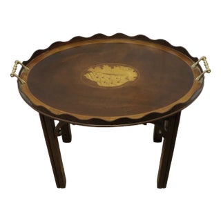Georgian Style Inlaid Butlers Tray on Stand, 1890s, Set of 2 For Sale
