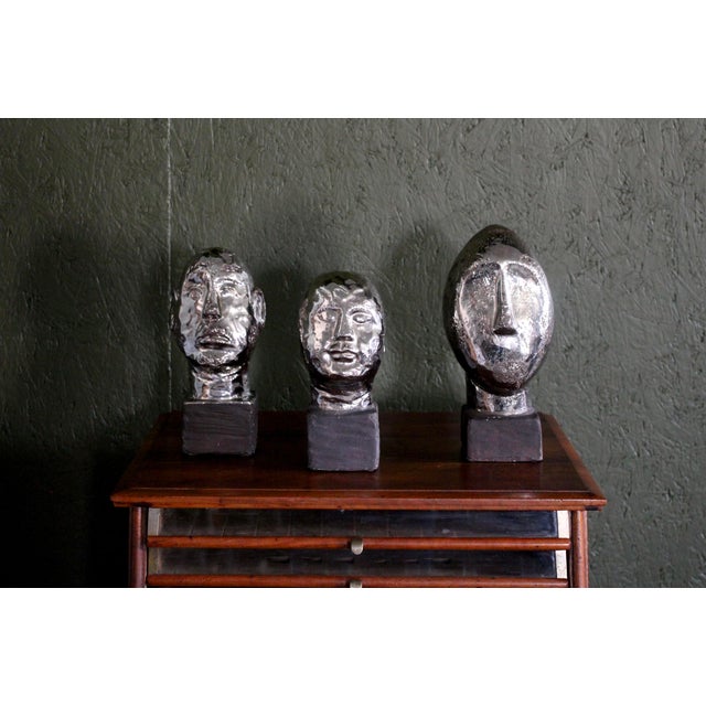 1990s Set of 3 Brutalist Head Sculptures From Italy For Sale - Image 11 of 12