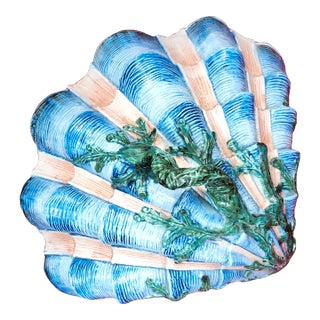 SeaShell Seaweed Etruscan Italian Majolica Grotto Oyster Seafood Centerpiece 2Oth Century - 13 X 12 For Sale