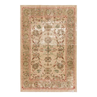 1950s Vintage Persian Distressed Tabriz Handmade Taupe Floral Wool Rug For Sale