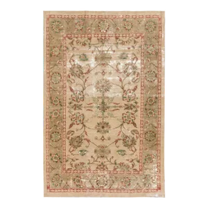 1950s Vintage Persian Distressed Tabriz Handmade Taupe Floral Wool Rug
