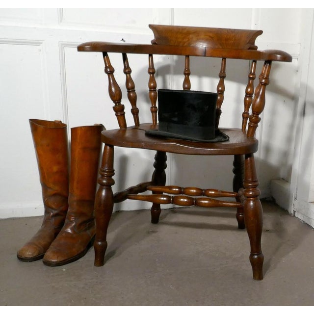 Brown 19th Century Elm and Ash Smokers Bow Office or Desk Chair, 1880s For Sale - Image 8 of 9