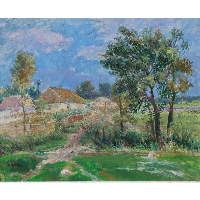 Ukrainian Impressionism Painting – Summer Rural Landscape, Soviet Art (1987) 40-50 For Sale