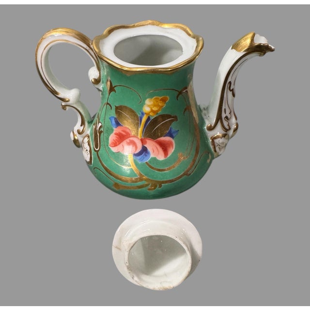 Victorian Antique Old Paris Porcelain Floral Hand Painted Gilt Decorated Miniature Teapot For Sale - Image 3 of 8