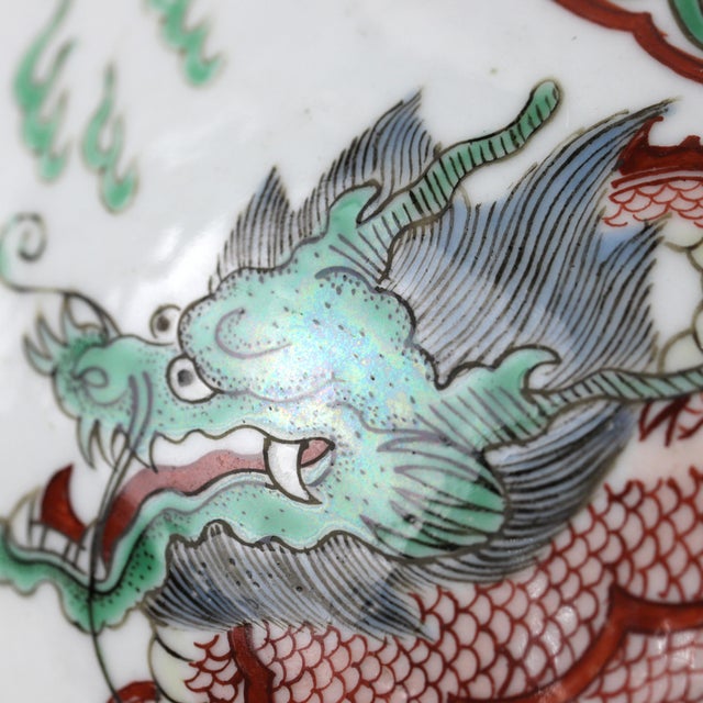White A Pair of Early 20th-Century Chinese Multicolored Dragon-Patterned Porcelain Gourd Vases, Bearing Imitation Qing Dynasty Kangxi Reign Marks. For Sale - Image 8 of 12