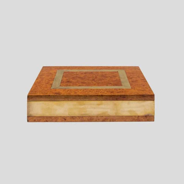 Wood Large Elm Burl Wood and Brass Inlaid Lidded Box by Romeo Rega, 1970s For Sale - Image 7 of 8