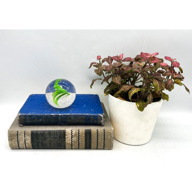 Lynn D. Dinning Signed Art Glass Green Swirl and Air Bubble